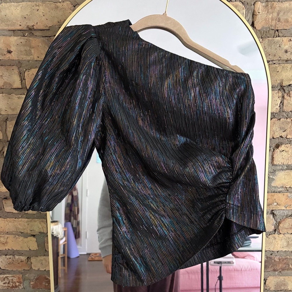 Bimba Y Lola One-Shoulder Ruched Metallic Black blouse